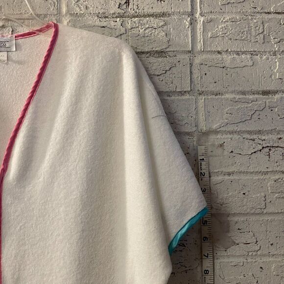 Vintage 70s Cypress White Terry Zip Flower Embroider Housecoat Large - Picture 6 of 10